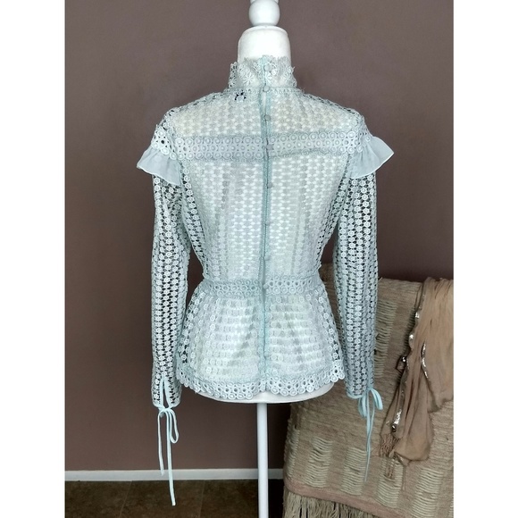 Victorian Crochet High Neck Peplum Blouse A3 - Picture 3 of 6